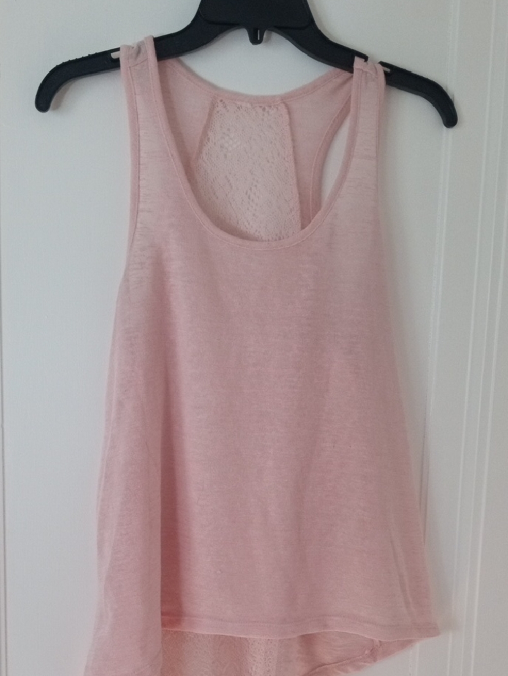 Women’s Pink crochet-Back Racerback Tank Top, large